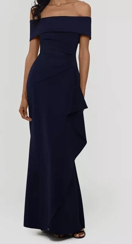 Xscape Women Blue Ruffled Off-The-Shoulder Gown Dress Size 12