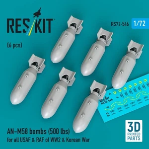 1/72 Reskit RS72-0546 AN-M58 Bomben (500 lbs) für alle USAF & RAF des WW2 & Korean - Bild 1 von 3