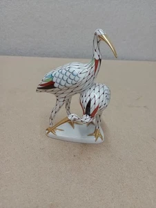 Hollohaza Hungary 5.5" ceramic Birds Cranes figurine fishnet pattern - Picture 1 of 5