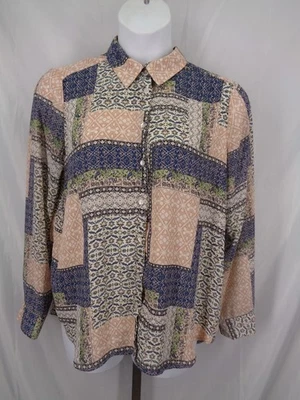 玫瑰橄榄花卉混合印花拼布纽扣衬衫尺寸 XL — 第 1/4 张图片