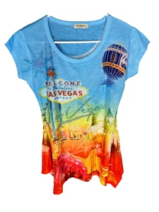 Süßes Gisele Las Vegas Grafik Tshirt Damen M Blau Strass Neu - Bild 1 von 5