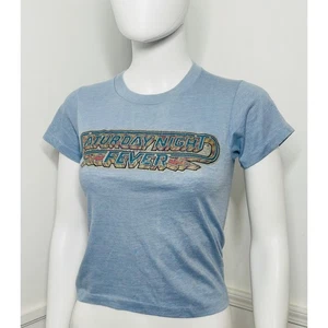 MEDIUM YOUTH 1977 Vintage Blue Saturday Night Fever Glitter Graphic T Shirt - Picture 1 of 10