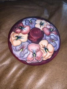 Moorcroft Lidded Bowl Pansies - Picture 1 of 9