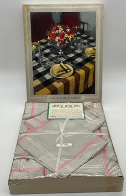 LINGE DE TABLE DE CAMBRAI NAPPE + SERVIETTES VINTAGE LIN ET COTON NEUF - Photo 1/4