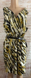 Womens satin tiger print shift dress Autograph M&S size 18 BNWT black mustard - Picture 1 of 7