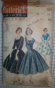 Scarce BUTTERICK Vintage 50s Pattern 7201 Whirler Full Circle Skirt Dress Sz 14 - Picture 1 of 2