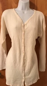 ONE STEP UP CREAM WHITE Women's Cardigan  Large Sweaters VERTICAL stripes - Picture 1 of 2