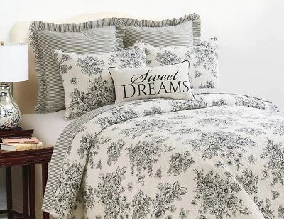 JUEGO COMPLETO DE EDREDÓN COTTAGE BLACK ROSE: TOILE NELLY French Country Shabby Onyx Foto 1 de 3