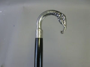 VINTAGE WOODEN WALKING STICK CANE BRASS CURVED ELEPHANT HANDLE NICKLE FINISH - Picture 1 of 4