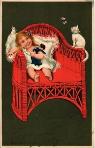 Antigua postal vintage niñas y muñecas de juguete (1001) - Imagen 1 de 2