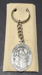 Silver tone Catholic Patron Saint Maria Stein Pray for Us Metal Key Chain - Picture 1 of 3