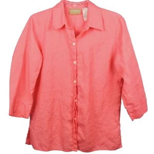 Liz Claiborne Womens Coral Orange 100% Linen Shirt 3/4 Sleeve Button Front Small - Picture 1 of 8