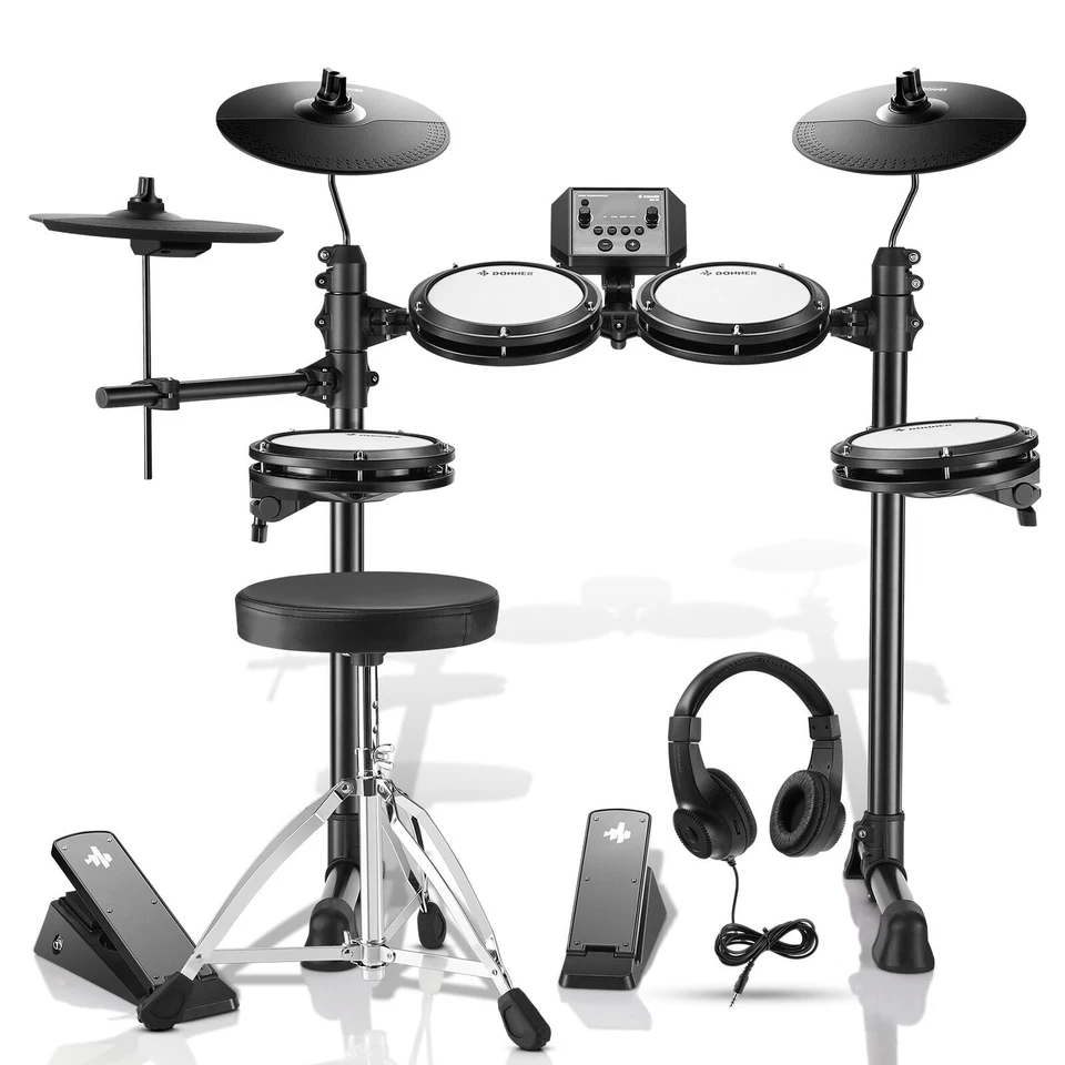 DONNER Electronic Drum Kit for Beginners with Headphones/Drum Throne (DED-80)