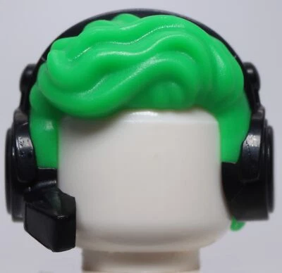 Lego Verde Brillante Minifigura Cabello Hombre Desplegado Negro Auriculares con Micrófono Foto 1 de 3