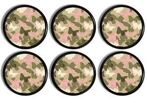 4pc/6pc Butterfly Camo Cabinet Knobs – Pink Whimsical Patterned Drawer Pulls - Picture 1 of 6