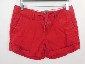 Eddie Bauer Womens Shorts 2 Red Cuffed Cotton Chino Ties Flat Front - Picture 1 of 6