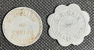 Vintage Trade Tokens F. McClish Mesick & S.R. Gain Leland Michigan Lot of 2 - Picture 1 of 3