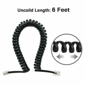 Black Office Phone Handset Cord Receiver Curly Coil Telephone Cable 4P4C 6Ft - Zdjęcie 1 z 3