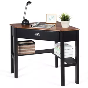 Corner Workstation W/Drawer & Shelves Computer& Laptop Desk Writing Table Brown - Picture 1 of 6
