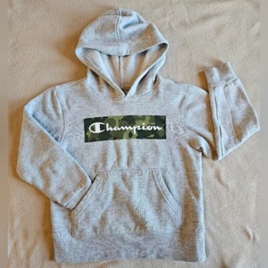 Champion Sweater Youth Size 6 Gray Hoodie Pullover Pocket Green Camo Logo Boy - Picture 1 of 8