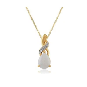 Colgante clásico de ópalo de pera y diamante en oro amarillo de 9 quilates - Imagen 1 de 1
