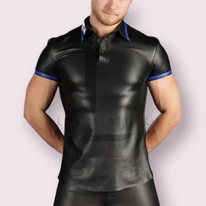 Gay Hot Men's Dark Black Leather Shirt In Soft Genuine Lambskin Leather LGBT - Picture 1 of 3