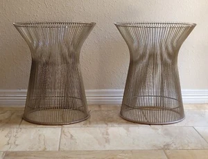 Pair-1960s Warren Platner for Knoll Wire Side Tables in Bronzed Steel and Glass - Picture 1 of 4