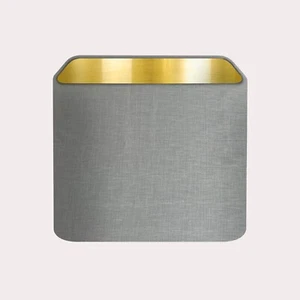 Lampshade Light Silver Grey Textured 100% Linen Brushed Gold Rounded Square - Picture 1 of 5