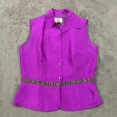 Chaleco Top Informal Para Mujer La Perla Púrpura Sin Mangas Botón Cuello Frontal Talla S Foto 1 de 4