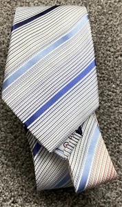Cravatta multi righe da uomo Ben Sherman 100% bianco seta blu arancione larga 3,2 - Foto 1 di 5