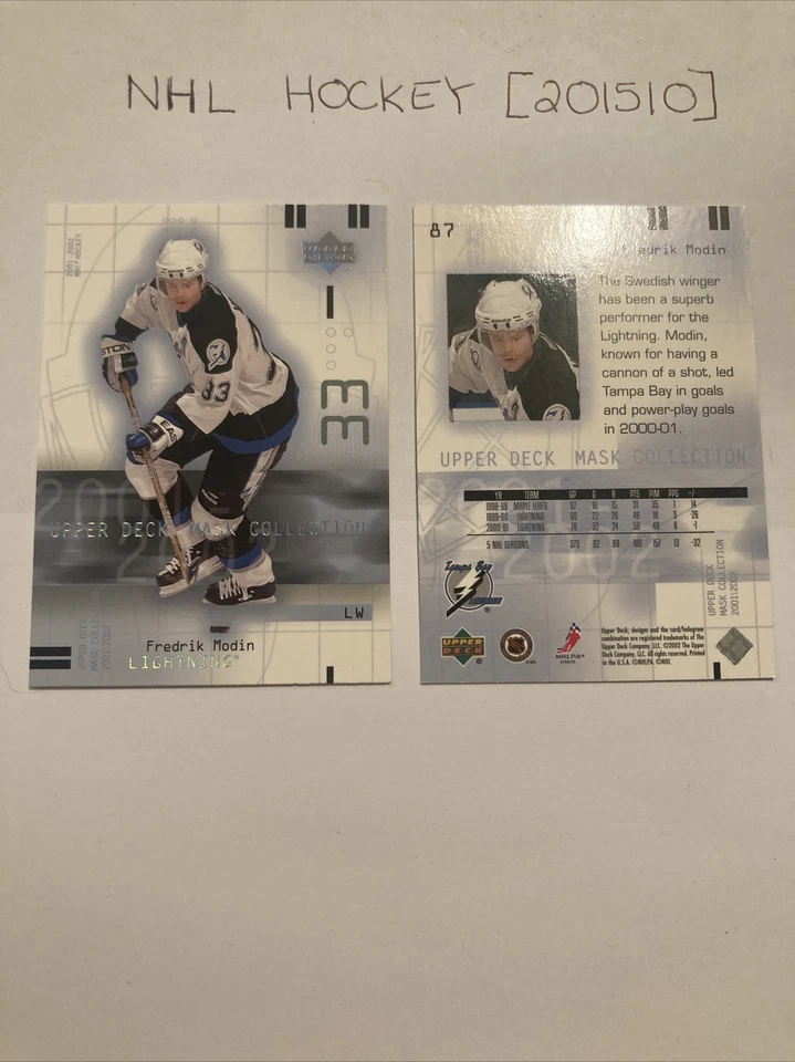 2001-02 Upper Deck Mask Collection Fredrik Modin Tampa Bay Lightning #87 X 2  - Image 1 of 1