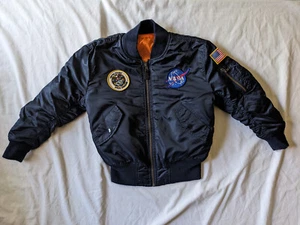 Alpha Industries NASA MA-1 Flyer's Bomber Jacket kid's youth size YS USA flag - Picture 1 of 17
