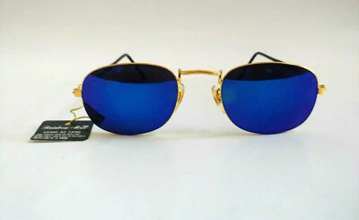 NUEVO CON ETIQUETAS Gafas de sol deportivas vintage años 90 rectangulares con marco ajustado de metal (doradas/azules M) Foto 1 de 4