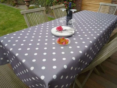Tablecloth Provence 150x200 CM Grey with White Polka Dots from France Non-Iron - Image 1 of 4