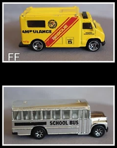 {FF} 1988 Hot Wheels / Schulbus silber + City of Rescue Ambulance Unit 5 gelb - Bild 1 von 12