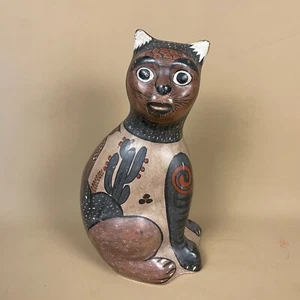 Vintage mexikanische Tonala Katze Kunst Display handbemalt Skulptur Statue Figur - Bild 1 von 15