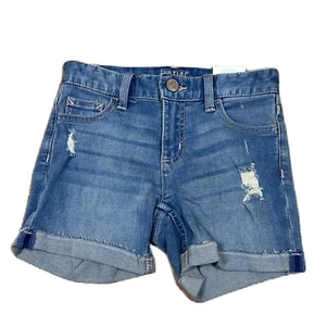 Pantalones cortos de jean Justice Girls lavado oscuro corte azul talla 12 ajustados elásticos - Imagen 1 de 12