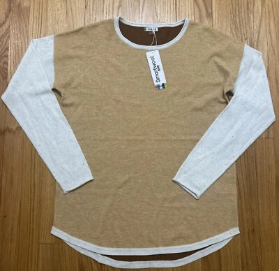 NWT! Smartwool Womens L Shadow Pine Colorblock Crew Sweater Honey Gold Natural - Image 1 of 4