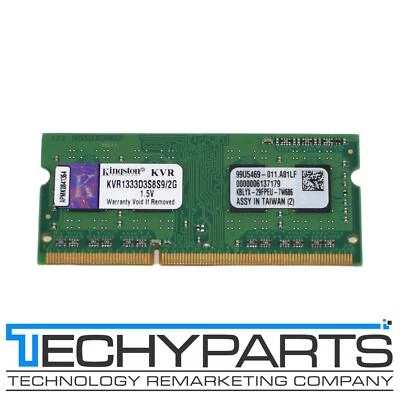 Kingston 2GB 1Rx8 DDR3-1333MHz PC3-10600S Non-ECC SODIMM Memory KVR1333D3S8S9/2G - Image 1 of 4