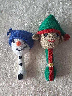 Рождественские погремушки ручной работы вязаные крючком эльфы и снеговики - Изображение 1 из 4