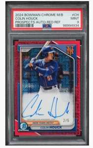2024 Bowman Chrome Mega Box Colin Houck Red Refractor AUTO /5 PSA 9 - Picture 1 of 2