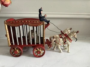 vintage Heavy Cast iron Toy Circus Wagon with White Polar Bear w/ Driver 11” - Picture 1 of 9