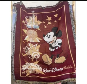 Walt Disney World Mickey Mouse Epcot Afghan Fringed Tapestry Throw Blanket NEW - Picture 1 of 6