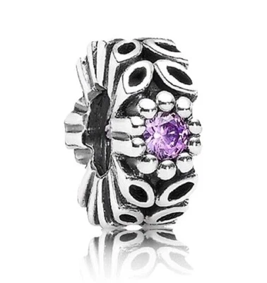 Pandora 925 Silver Purple Flower CZ Amethyst Sparkling Forest Spacer Bead Charm - Image 1 of 4