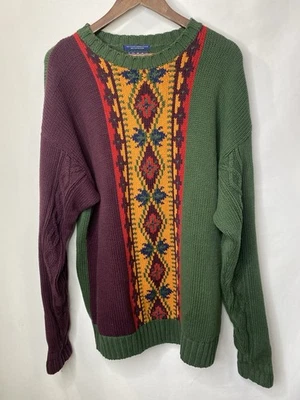 Винтажный 90-х Tommy Hilfiger коренастый кабель вязаный свитер размер XL смелый узор теплый - Изображение 1 из 4