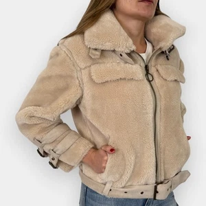 Eleven Paris Cream Fleece Bomber Jacket Small ~ AU8-10 - Picture 1 of 9
