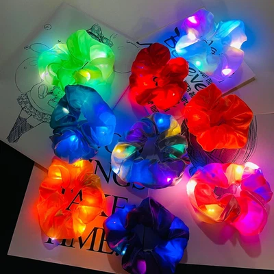9 PCS Light up Scrunchies, Colorful Elastic Hair Ties with 3 Light Modes (NO ZIP - Image 1 of 4