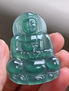 蓝水 Ciondolo giada giadeite Kwan yin blu ghiaccio verde 观音 1012 - Foto 1 di 6