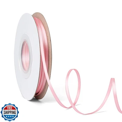 Laferri Double Faced Pink Satin Ribbon,1/8" X 50 Yards,Thin Fabric Ribbon Use - Image 1 of 4