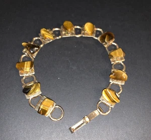 Pulsera vintage de piedra ojo de tigre tono dorado - Imagen 1 de 9